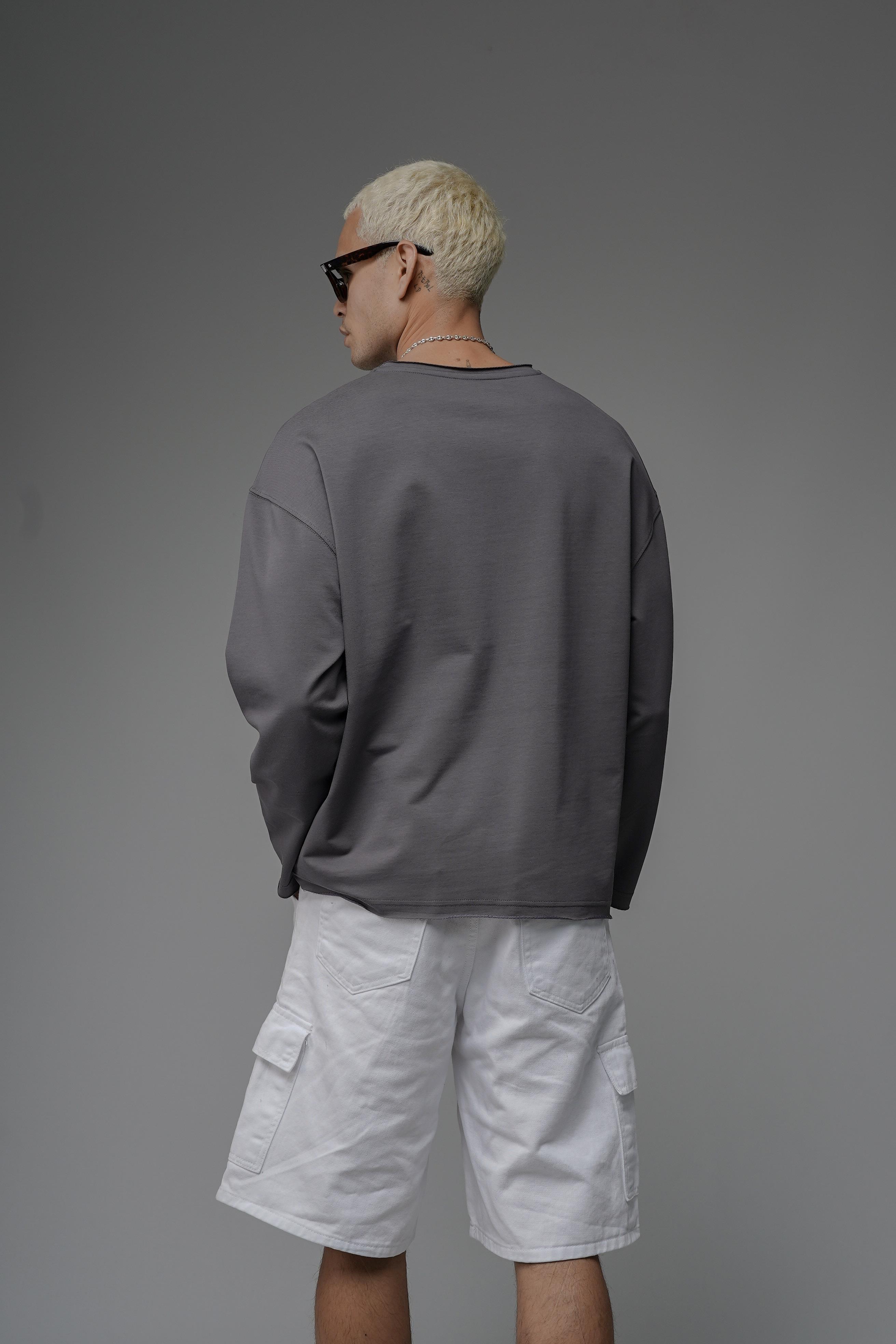 Pis Yaka Oversize Kalıp Düz Sweatshirt