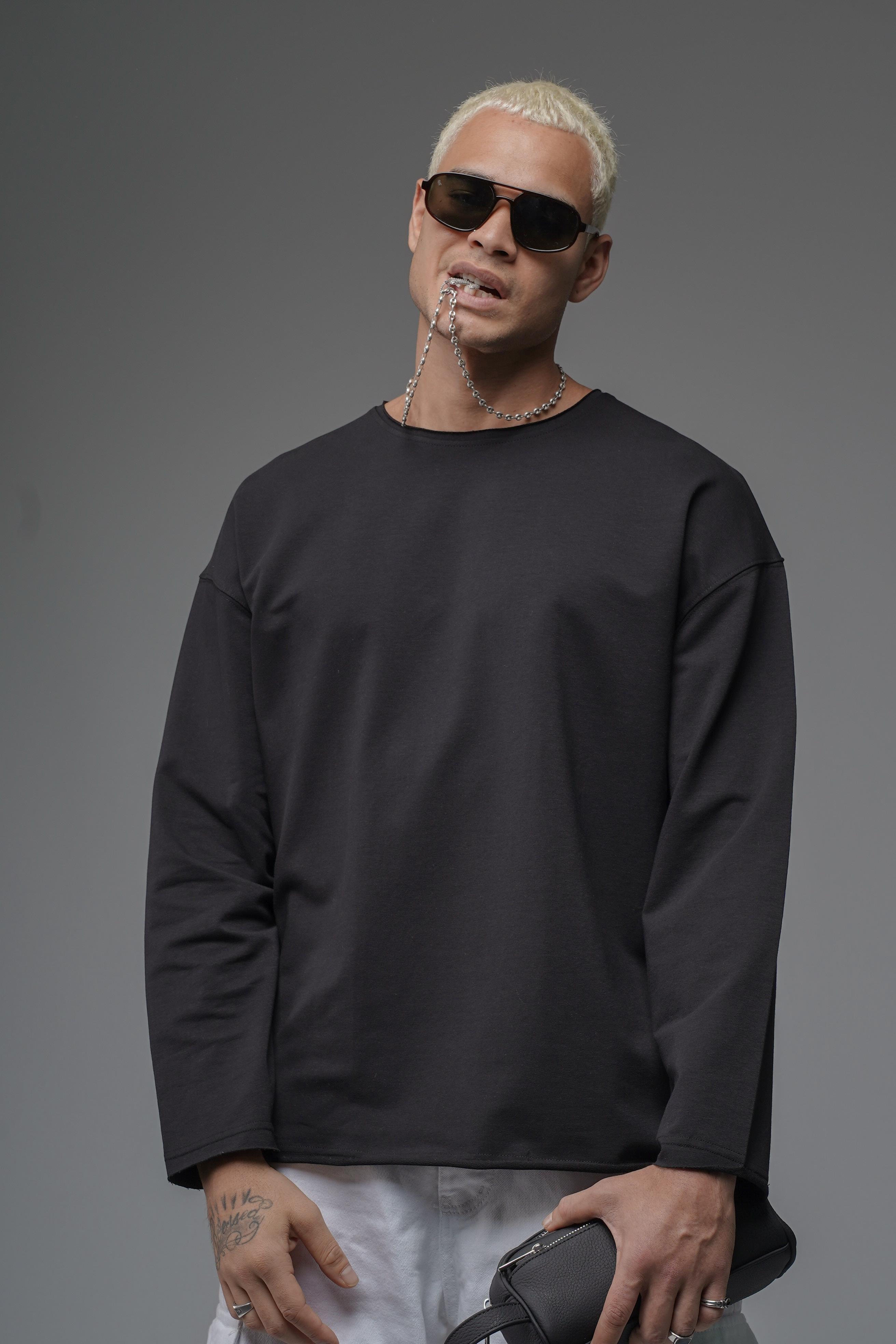 Pis Yaka Oversize Kalıp Düz Sweatshirt