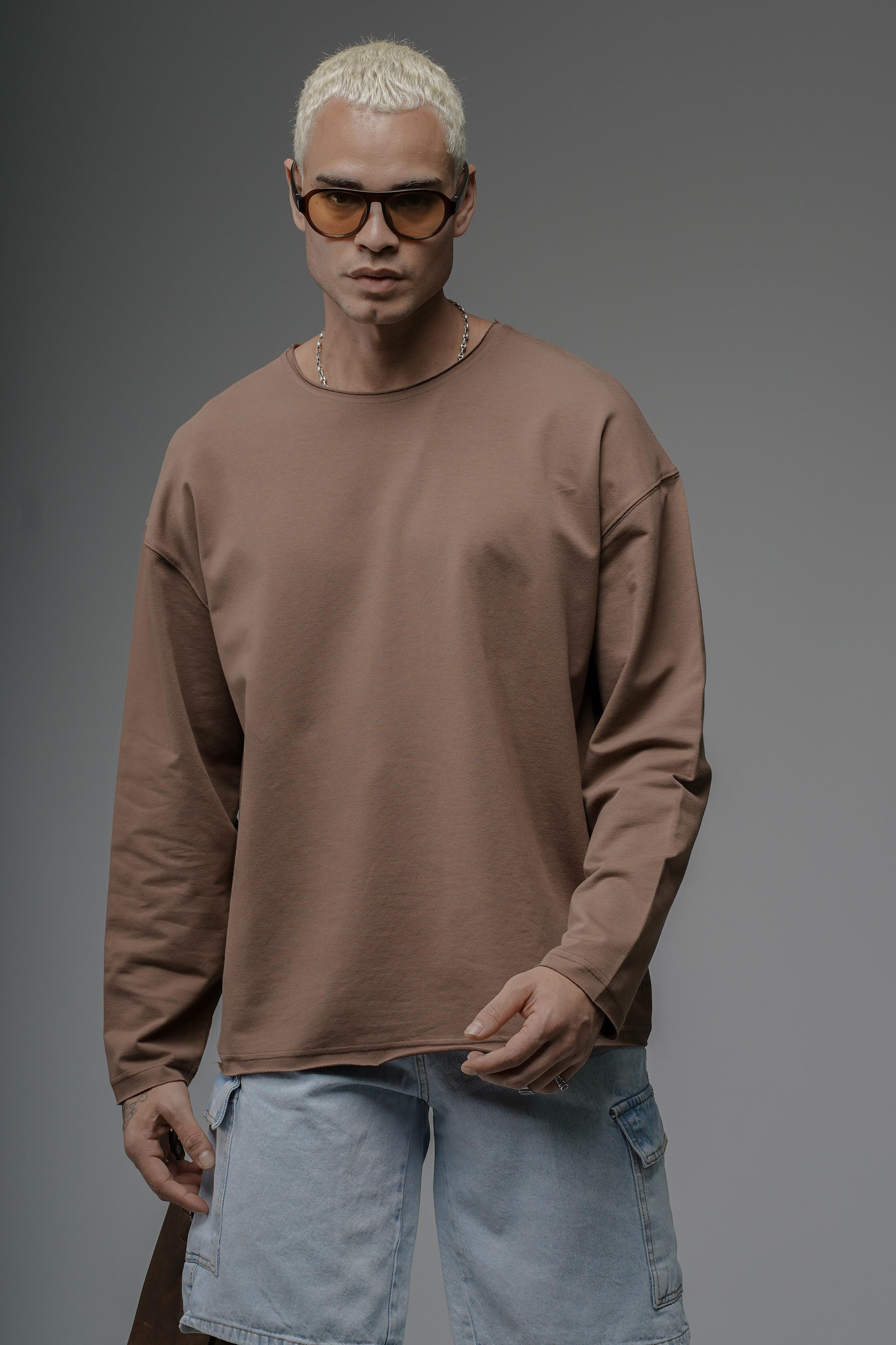 Pis Yaka Oversize Kalıp Düz Sweatshirt