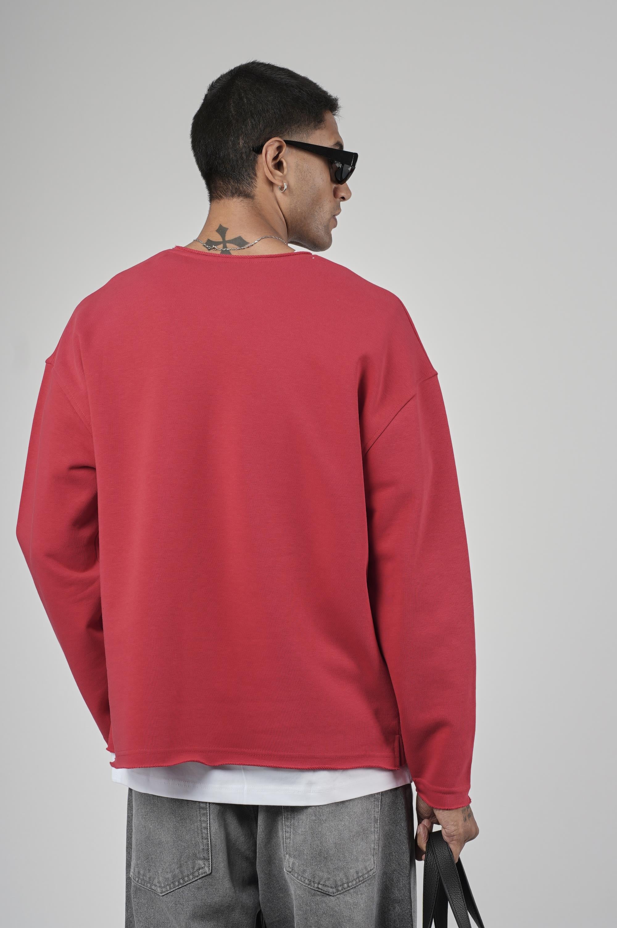 Pis Yaka Oversize Kesim Erkek Düz Sweatshirt