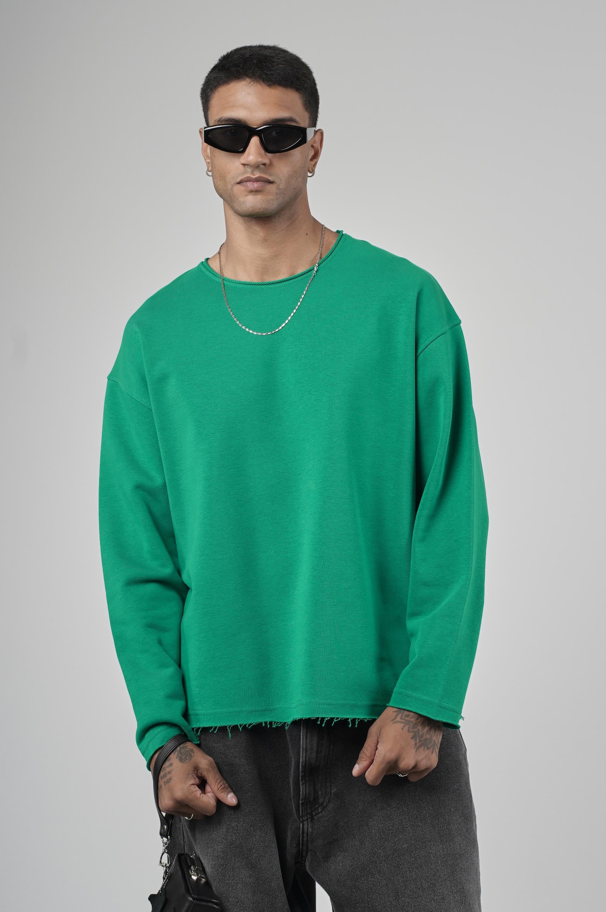 Pis Yaka Oversize Kesim Erkek Düz Sweatshirt