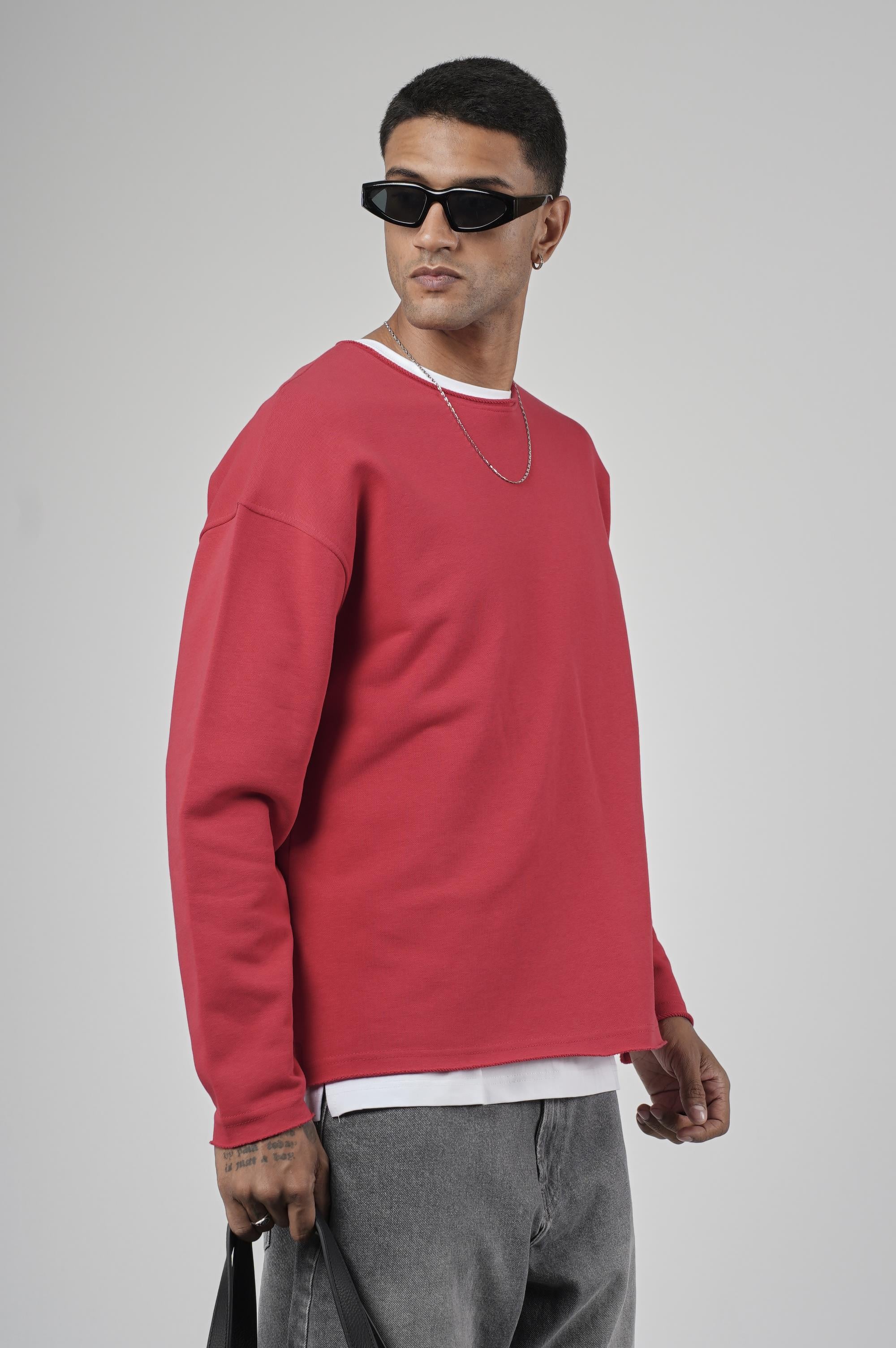 Pis Yaka Oversize Kesim Erkek Düz Sweatshirt
