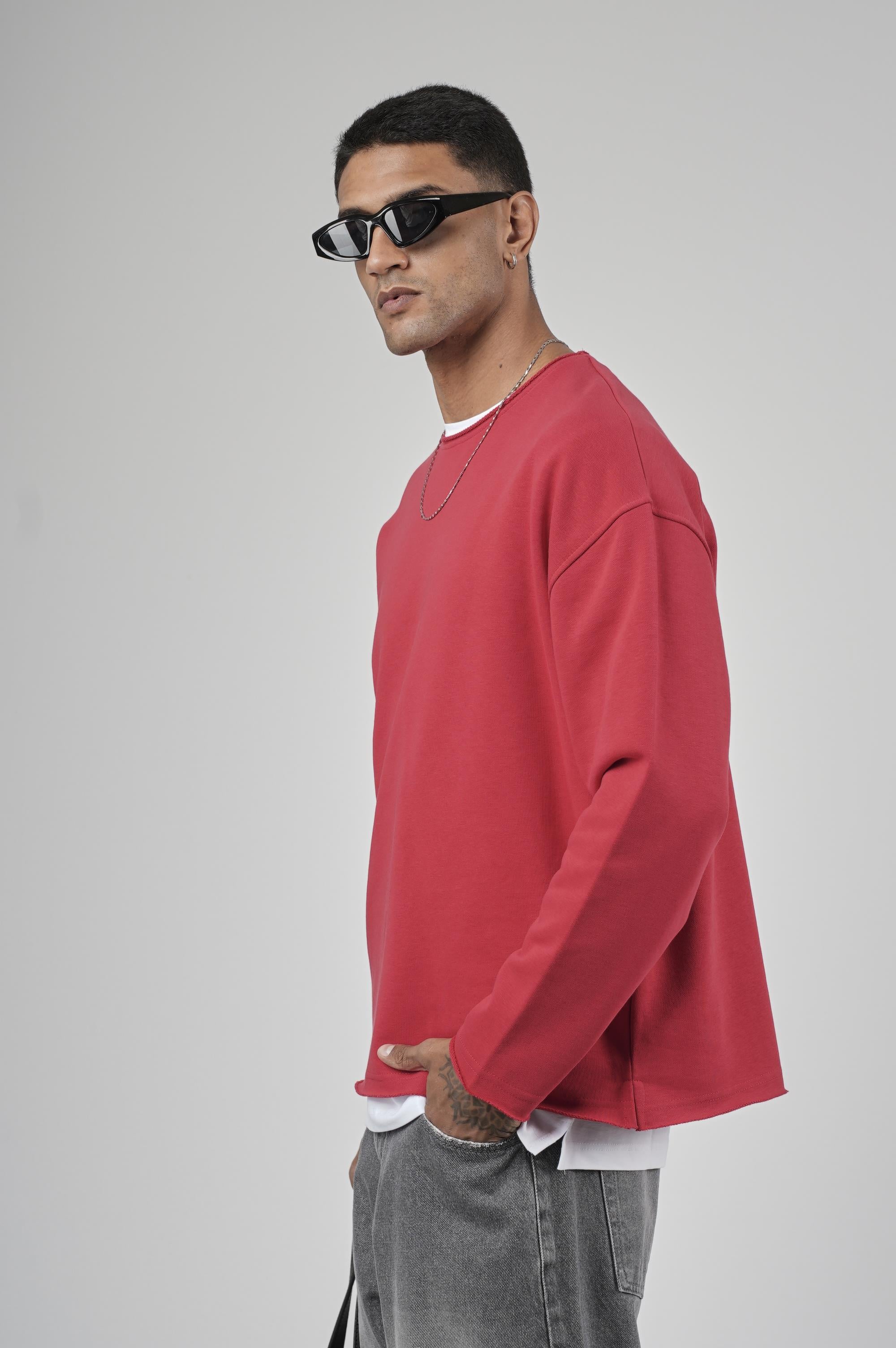 Pis Yaka Oversize Kesim Erkek Düz Sweatshirt