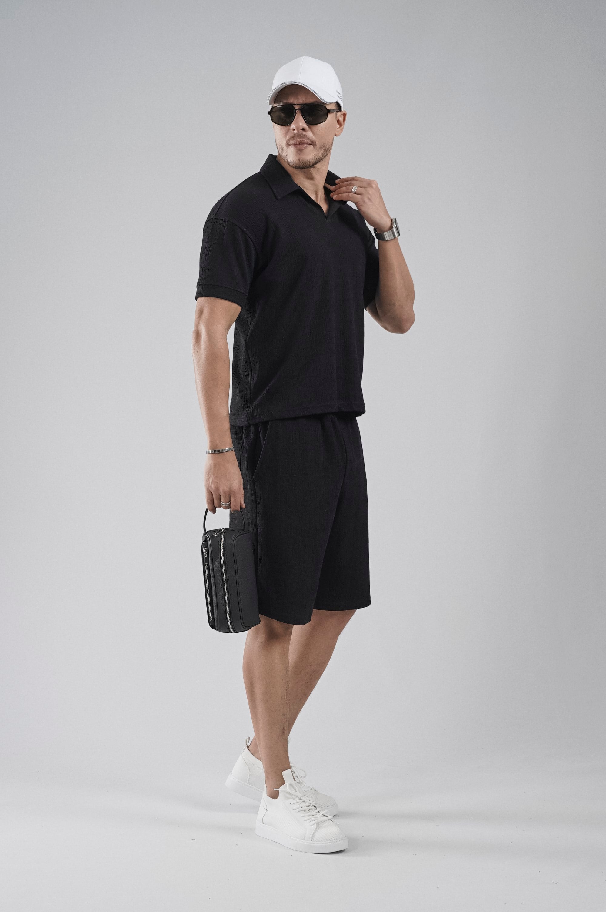 Polo Yaka Regular Kalıp Jakarlı Şort Tişört Alt Üst Takım