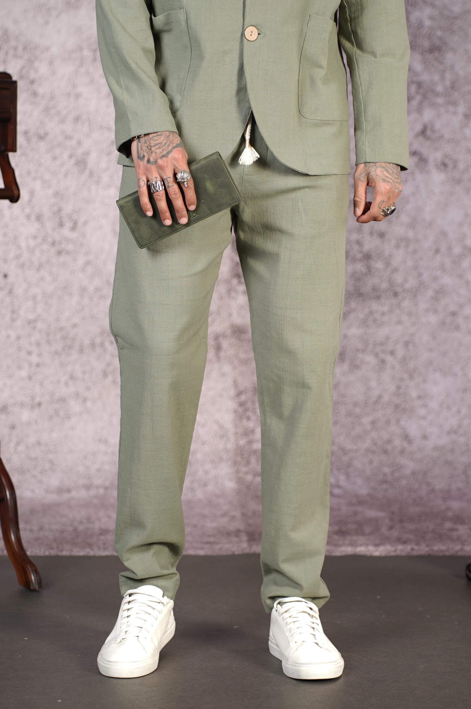 Regular Kalıp Blazer Keten Alt Üst Takım