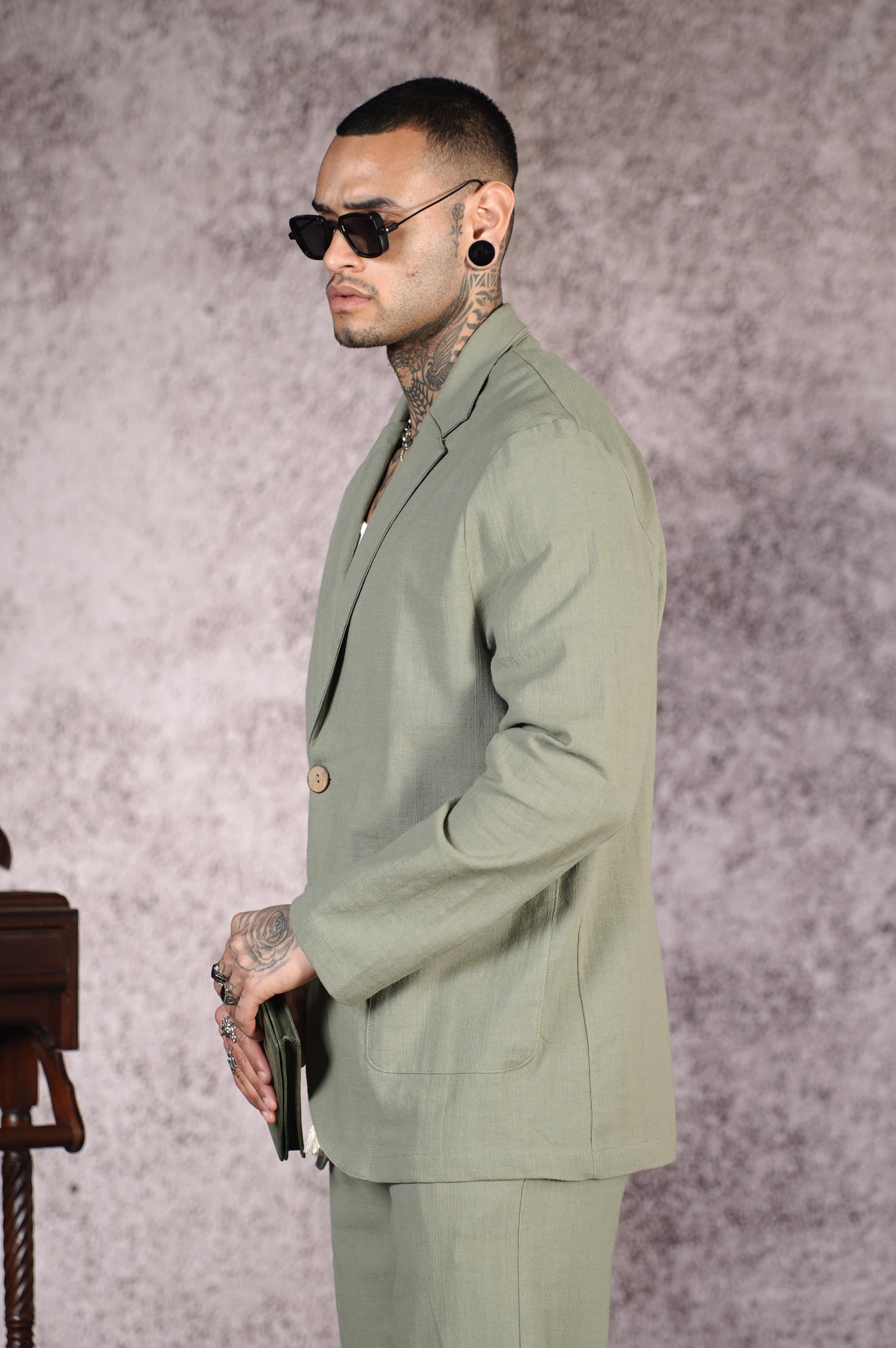 Regular Kalıp Blazer Keten Alt Üst Takım
