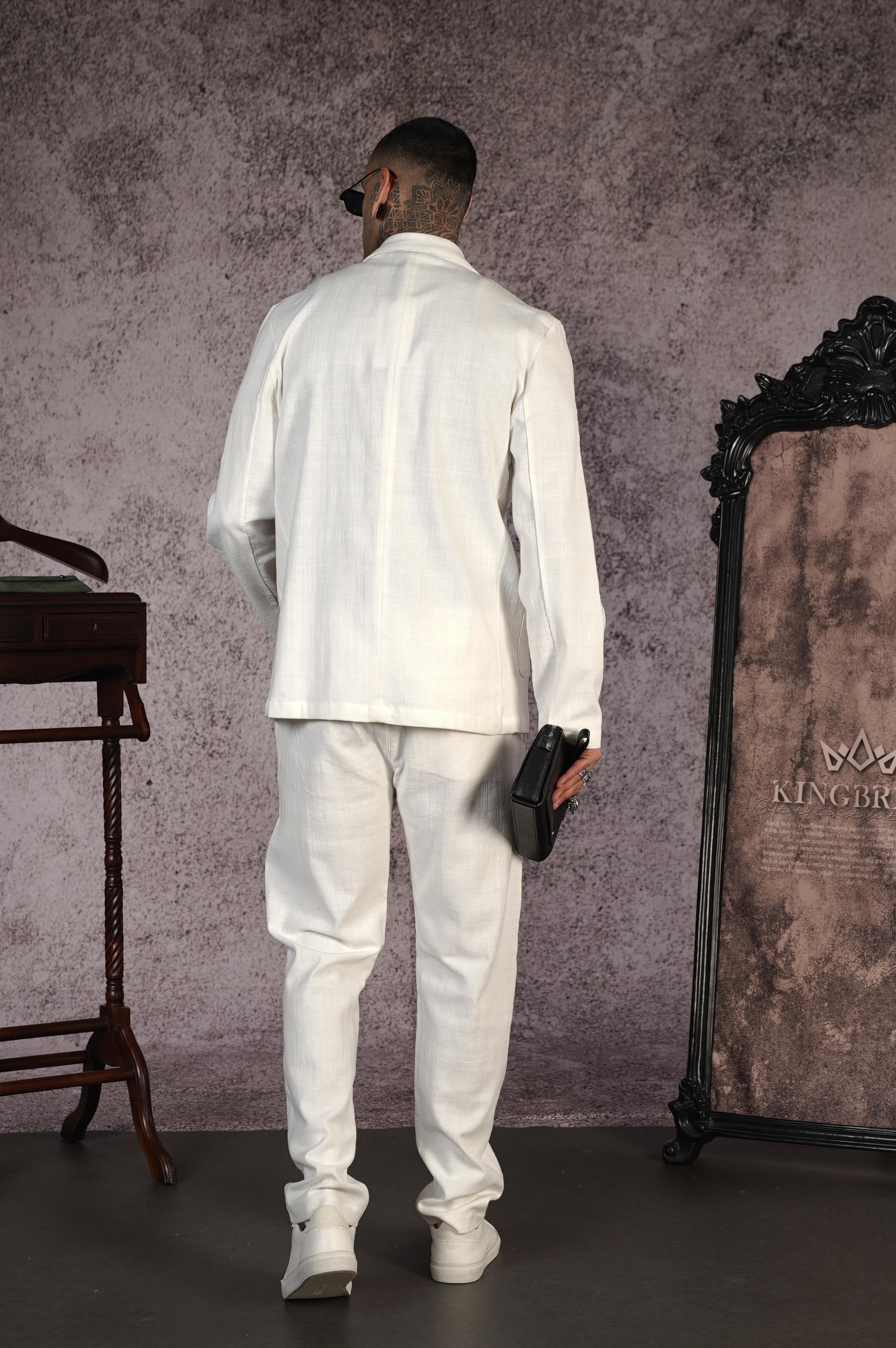 Regular Kalıp Blazer Keten Alt Üst Takım