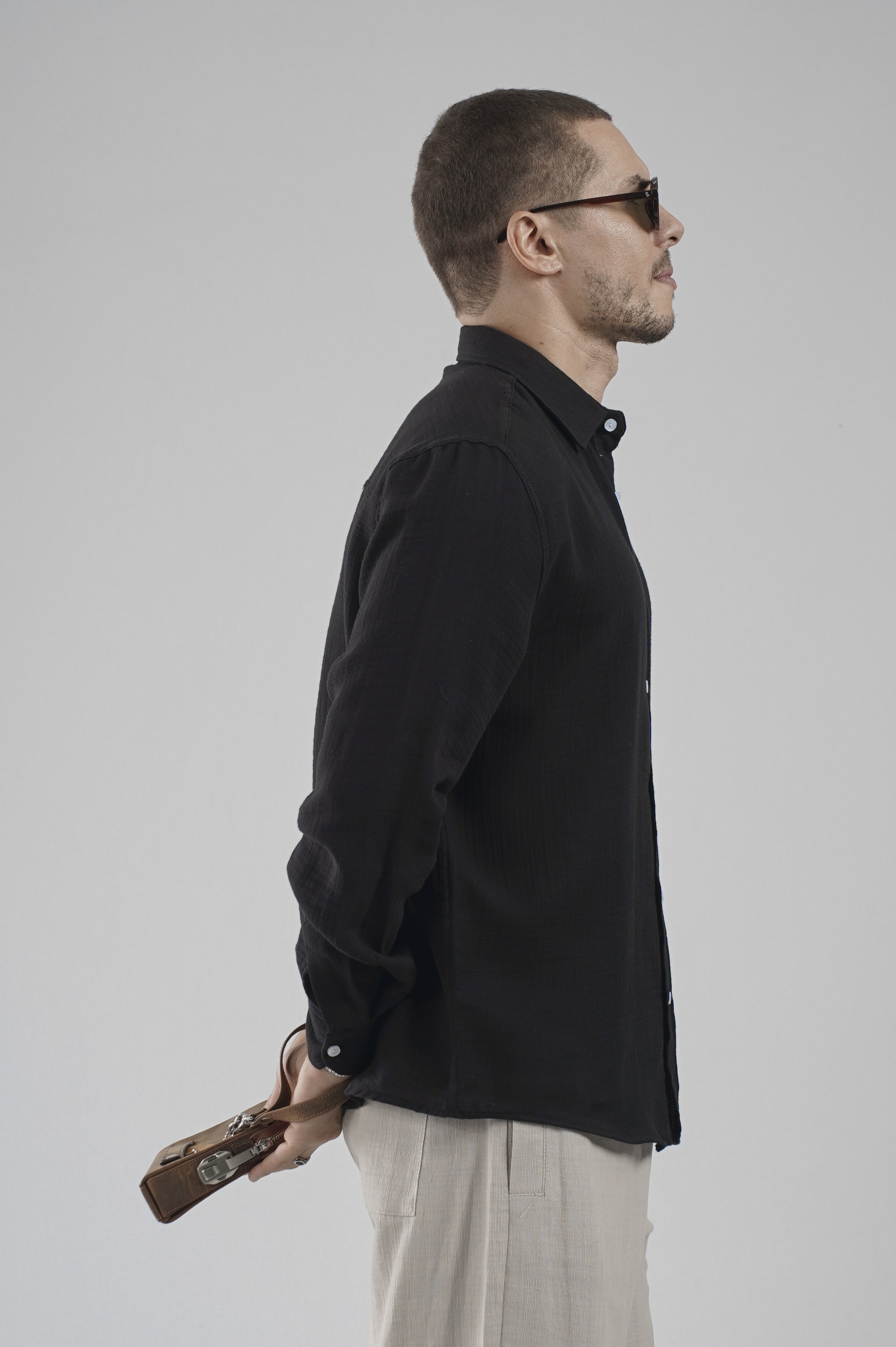 Regular Kalıp Müslin Kumaş %100 Pamuklu  Erkek Düz Renk Gömlek