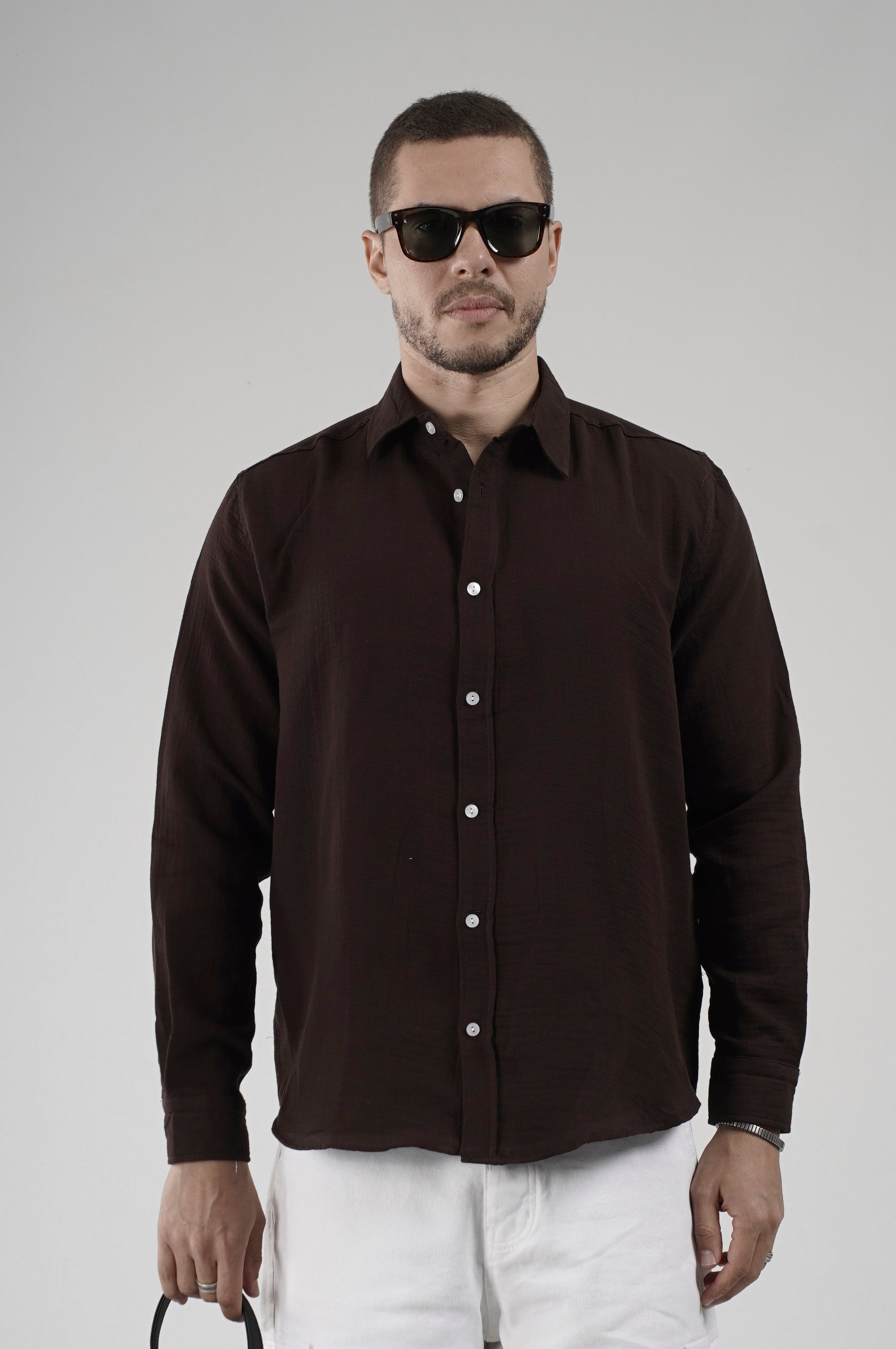 Regular Kalıp Müslin Kumaş %100 Pamuklu  Erkek Düz Renk Gömlek