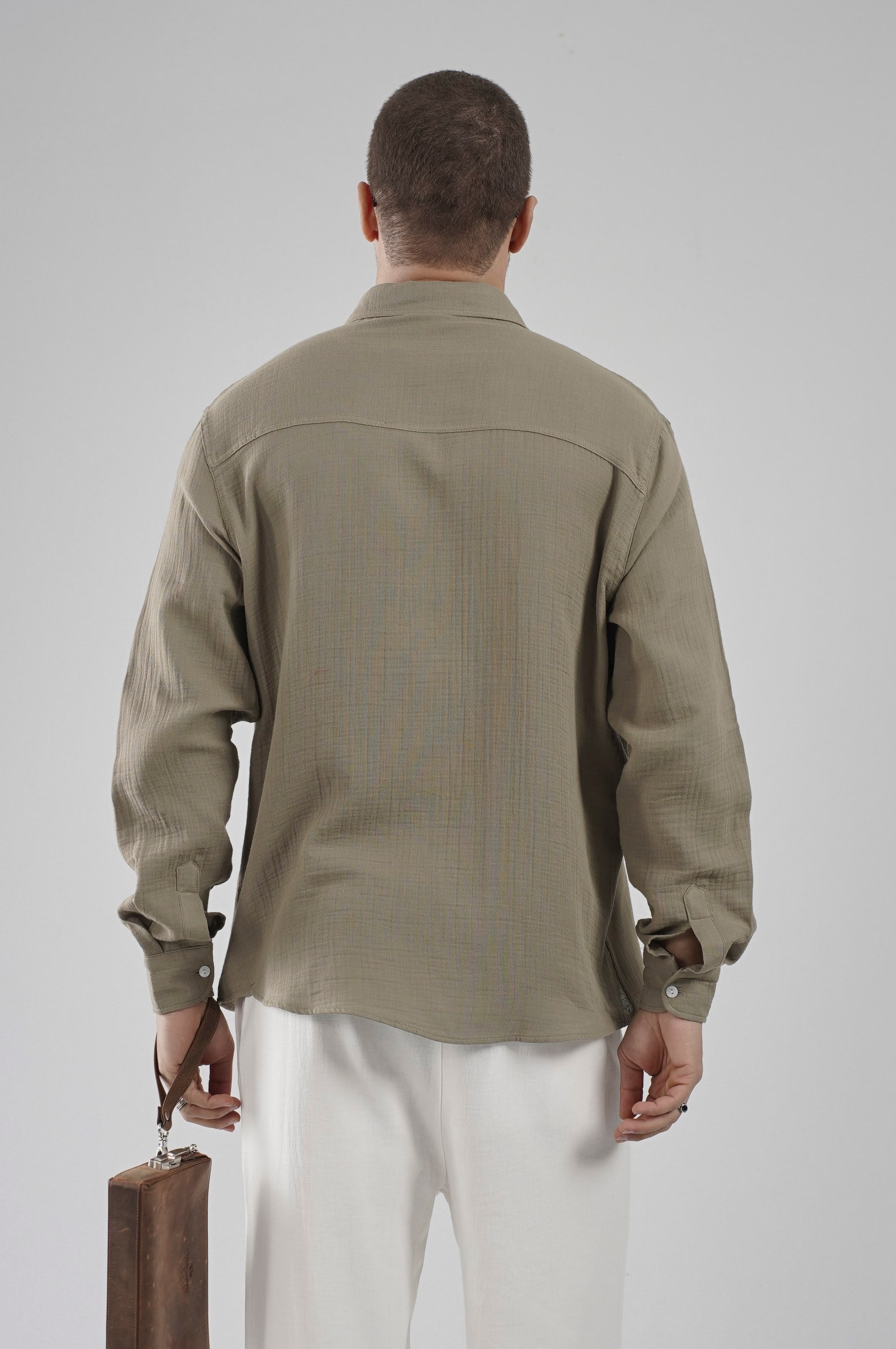 Regular Kalıp Müslin Kumaş %100 Pamuklu  Erkek Düz Renk Gömlek