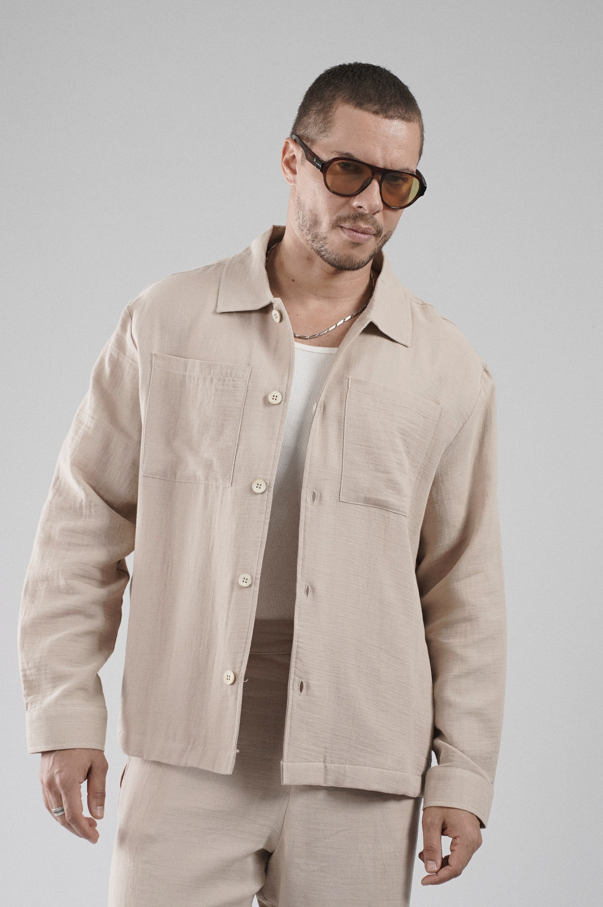 Regular Kalıp Müslin Kumaş Erkek Gömlek Pantolon Alt Üst Takım