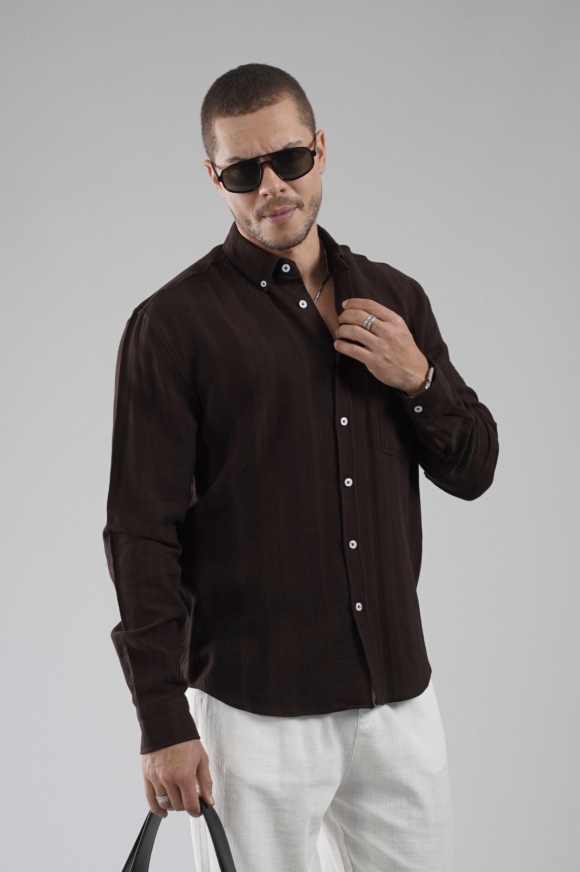 Regular Kalıp Tek Cepli Müslin Erkek Gömlek