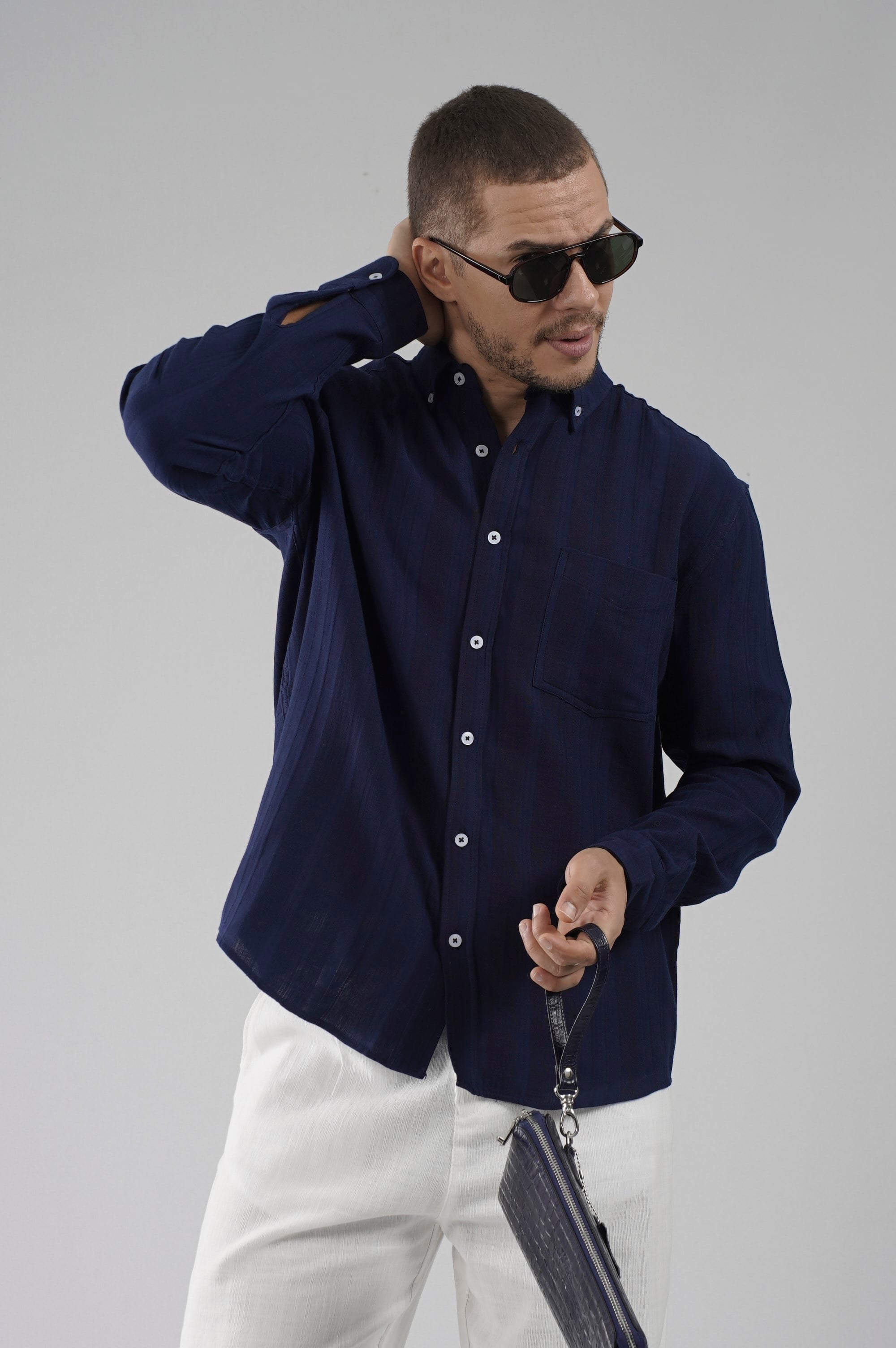 Regular Kalıp Tek Cepli Müslin Erkek Gömlek