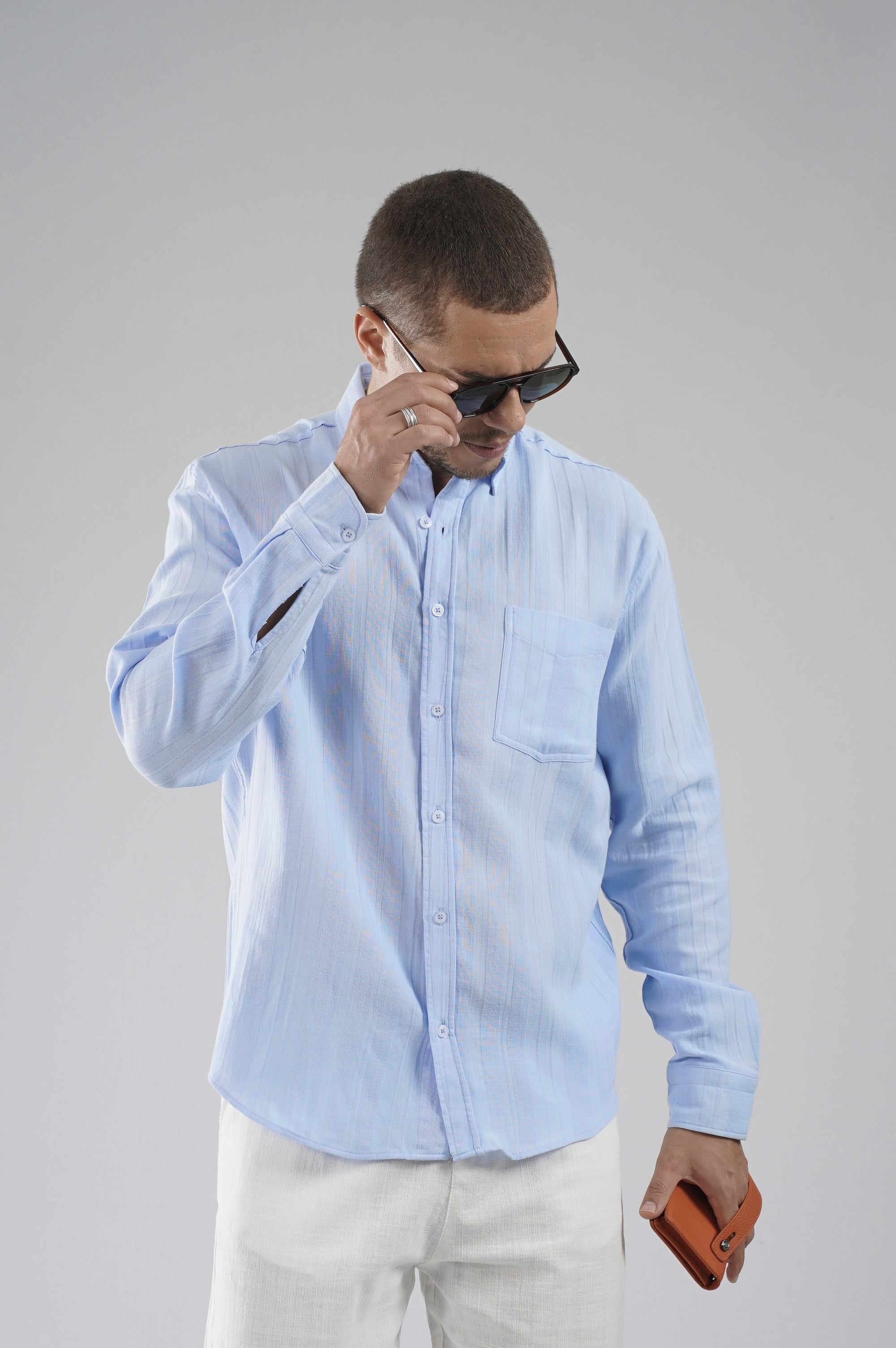 Regular Kalıp Tek Cepli Müslin Erkek Gömlek