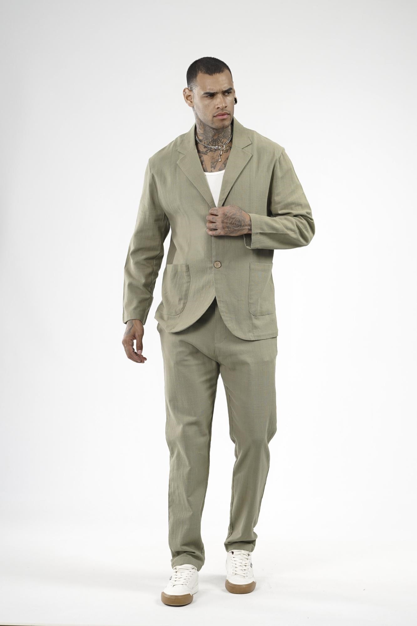 Slim Fit Kalıp Erkek Pamuklu Keten Alt Üst Takım