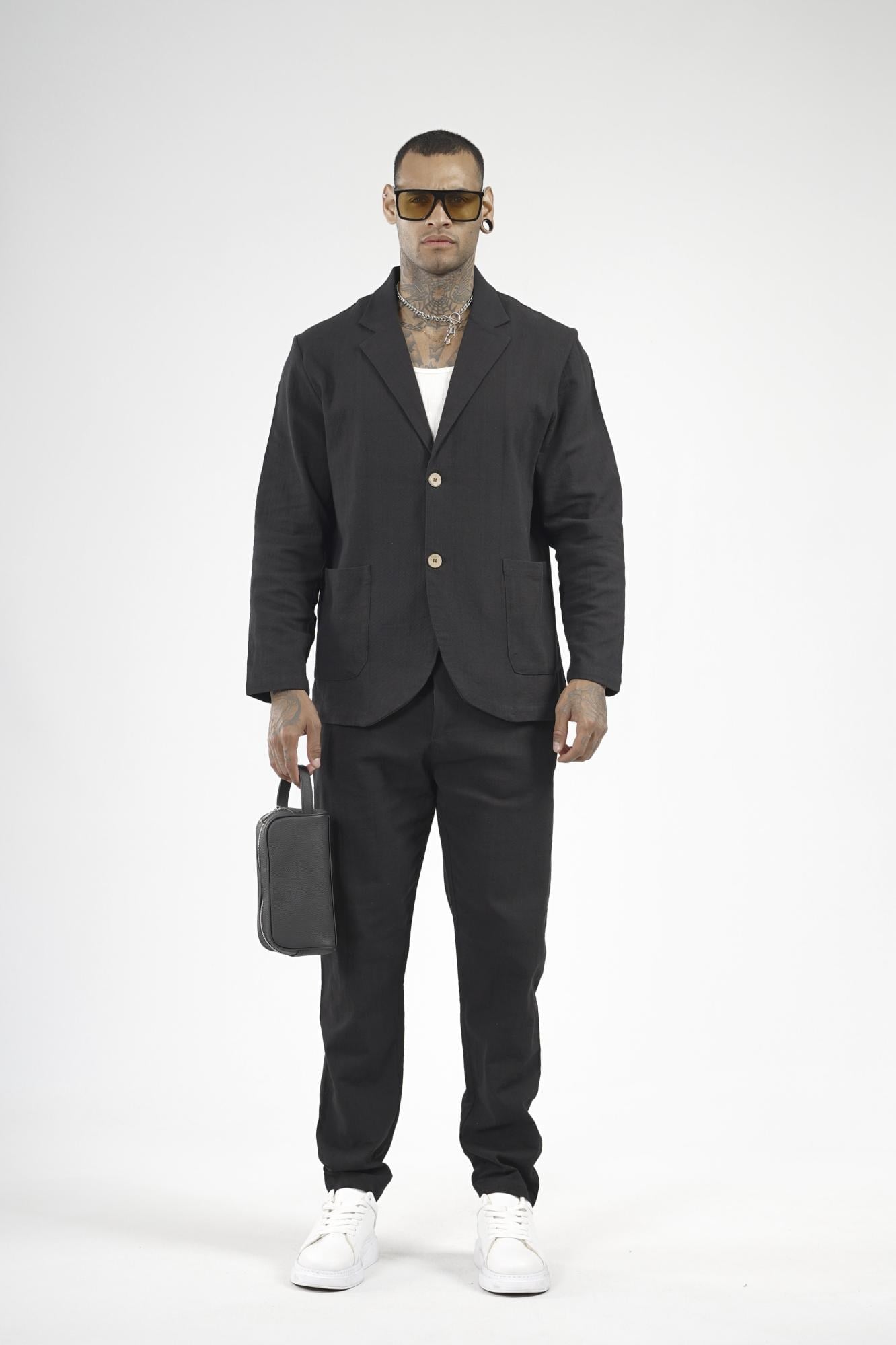 Slim Fit Kalıp Erkek Pamuklu Keten Alt Üst Takım