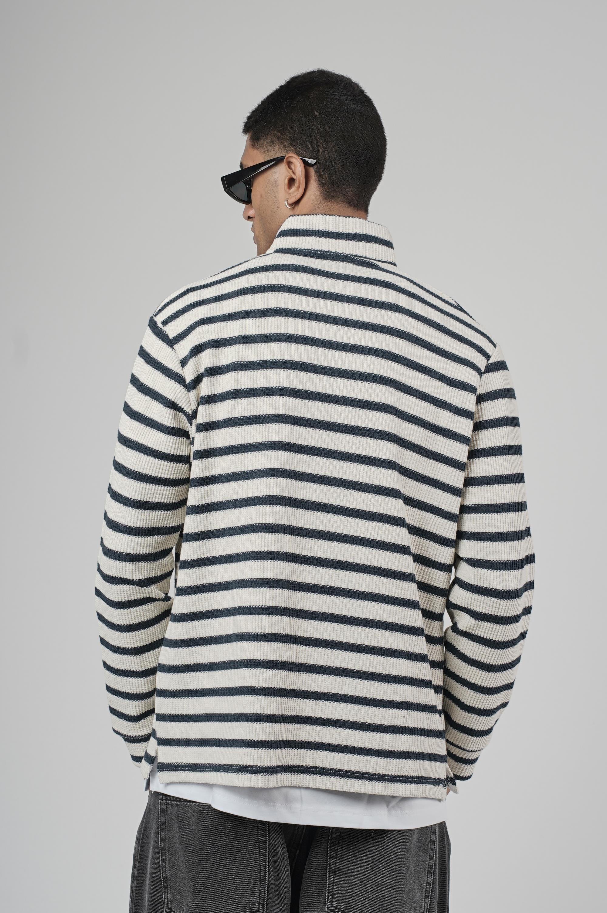 Yarım Fermuarlı Çizgili Regular Kalıp Jakarlı Sweatshirt