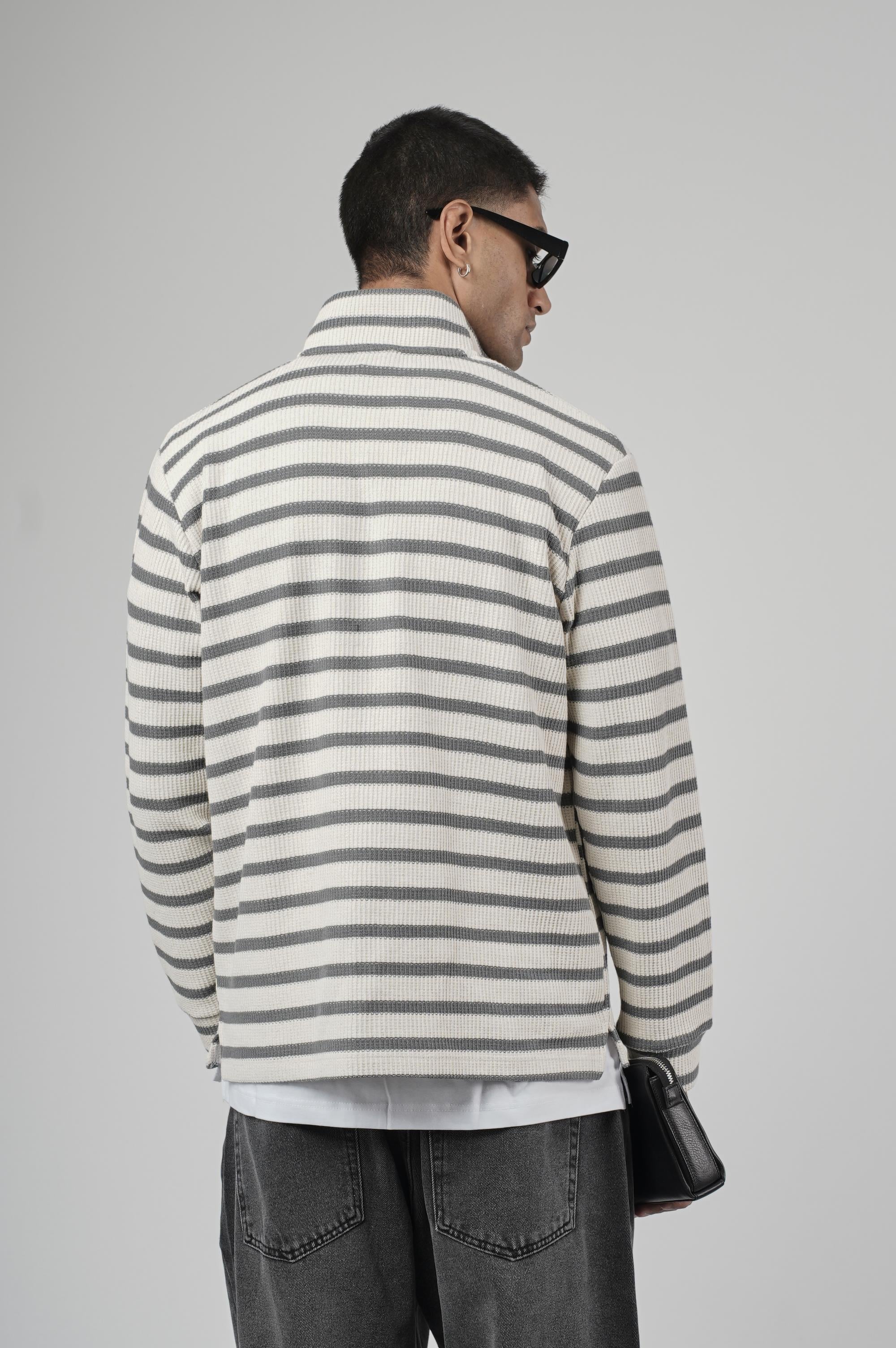 Yarım Fermuarlı Çizgili Regular Kalıp Jakarlı Sweatshirt