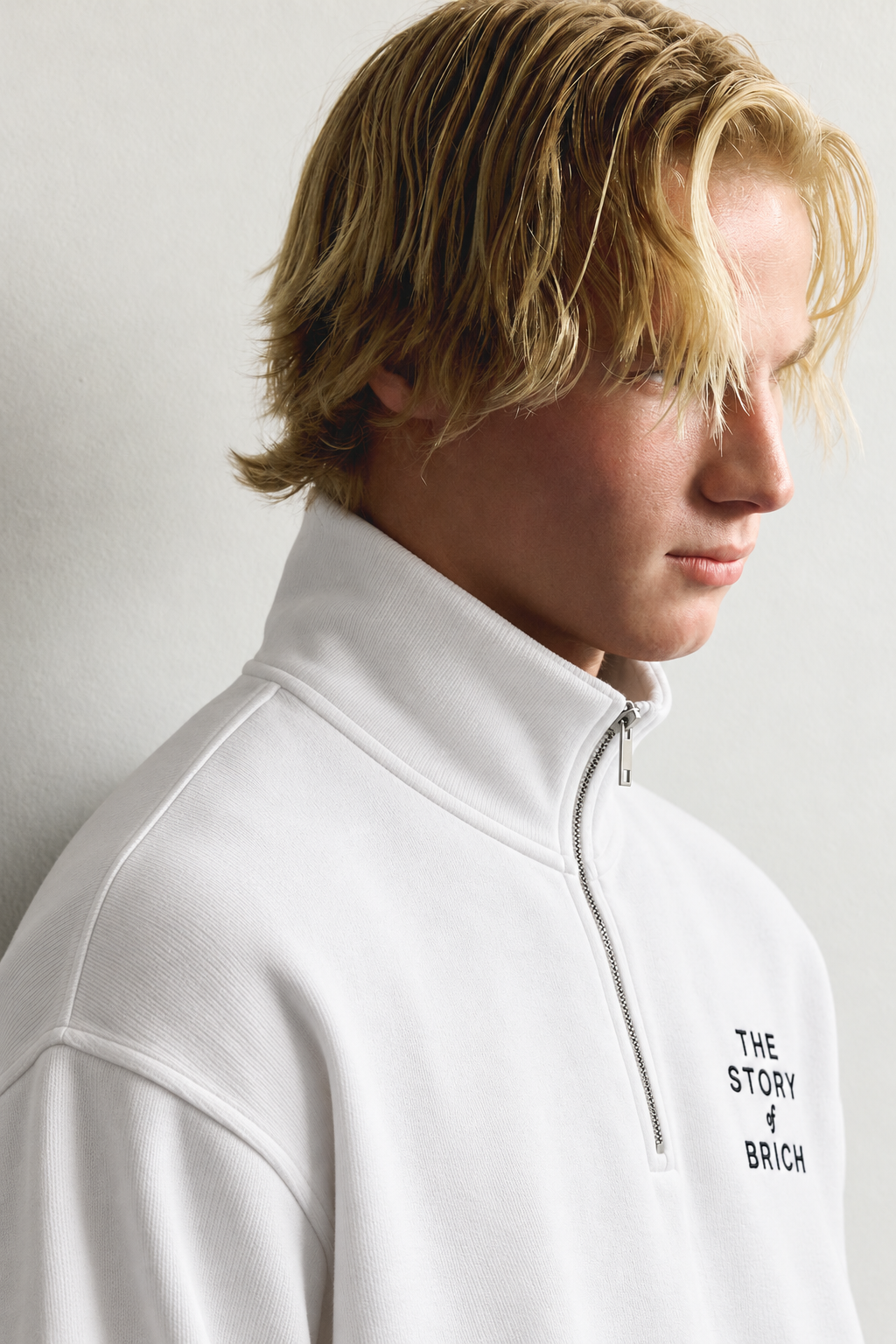 Yarım Fermuarlı Dik Yaka Nakışlı Şardonlu Oversize Sweatshirt