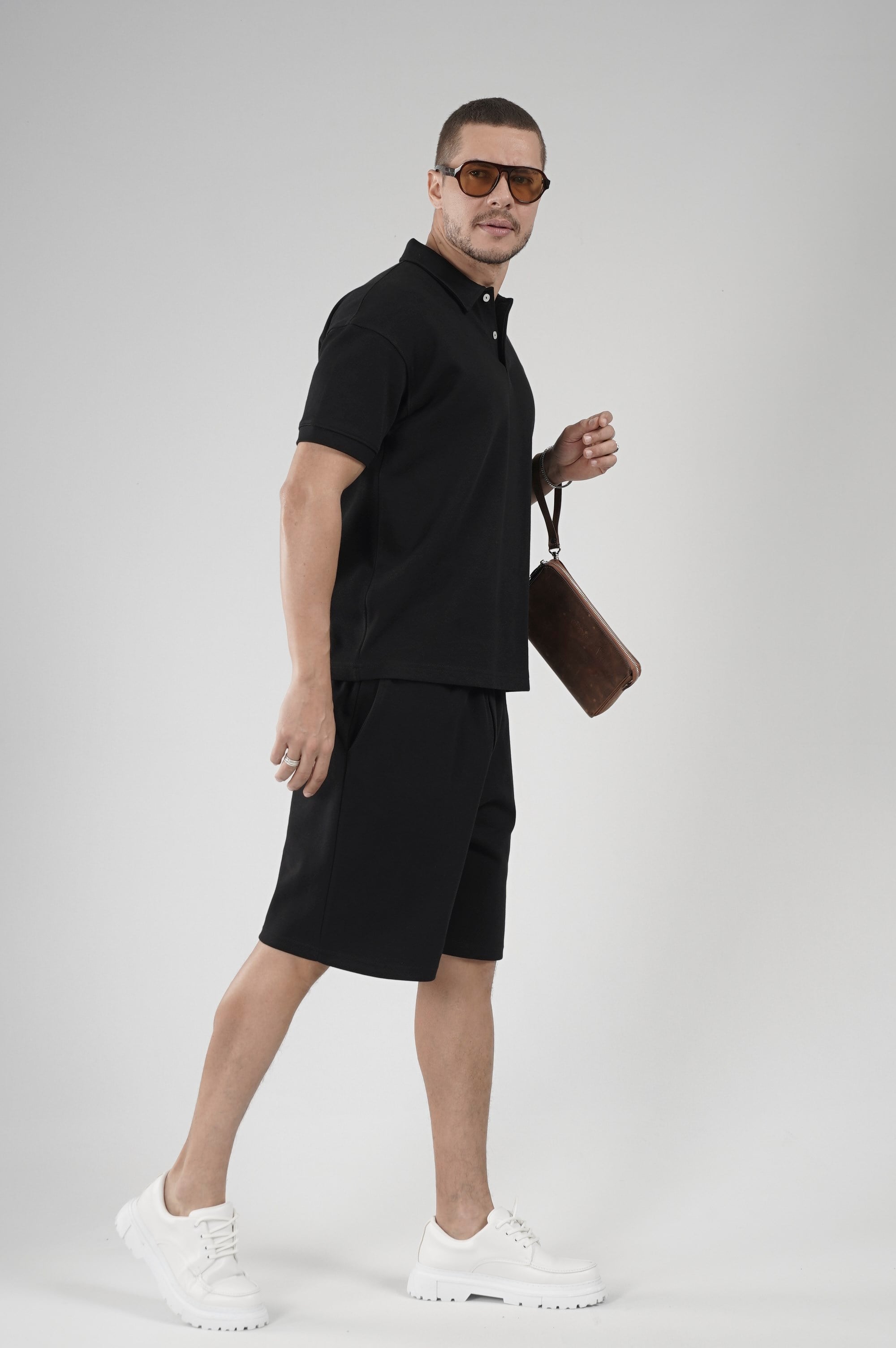 Yarım Oversize Kalıp Polo Yaka Erkek Şort Takım