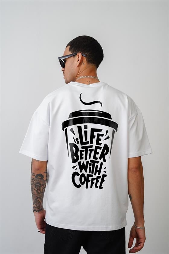 Coffee Cup Baskılı Unisex Oversize Kalıp Tişört Baskılı Unisex Oversize Kalıp Tişört