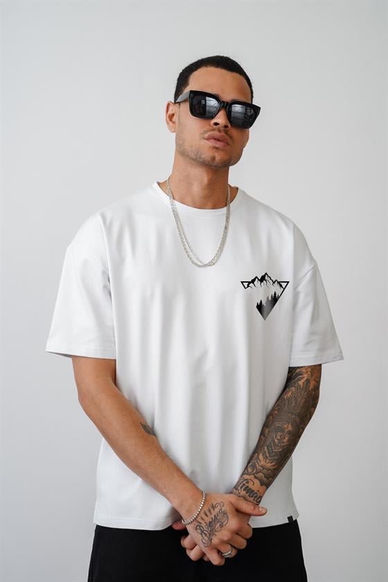 Dağ Baskılı Unisex Oversize Kalıp Tişört