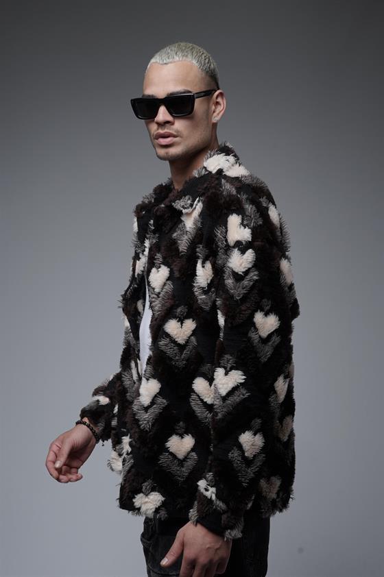 Desenli Gömlek Yaka Çıtçıt Kapamalı Unisex Oversize Kalıp Peluş