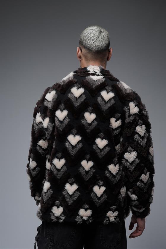Desenli Gömlek Yaka Çıtçıt Kapamalı Unisex Oversize Kalıp Peluş