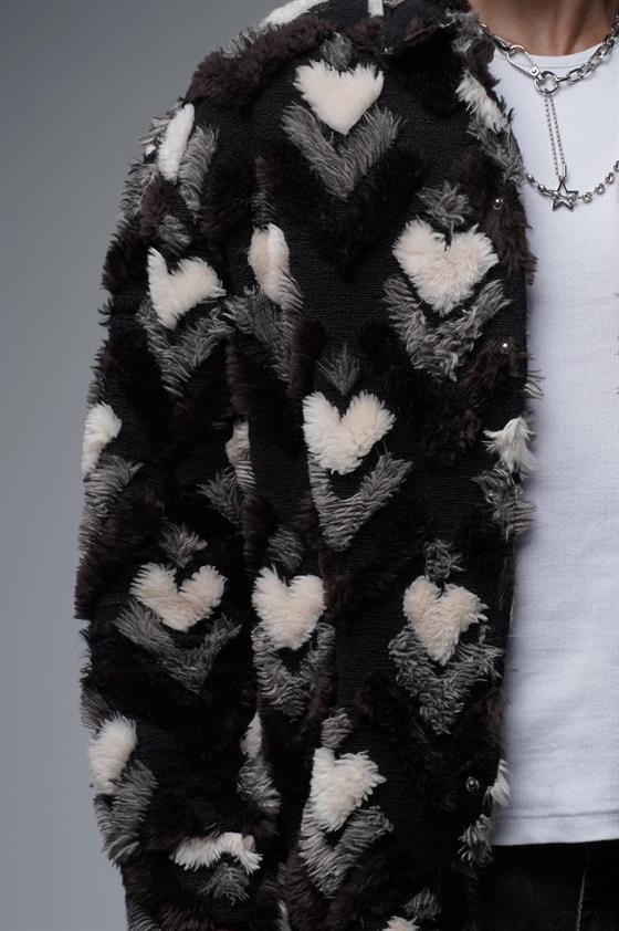 Desenli Gömlek Yaka Çıtçıt Kapamalı Unisex Oversize Kalıp Peluş