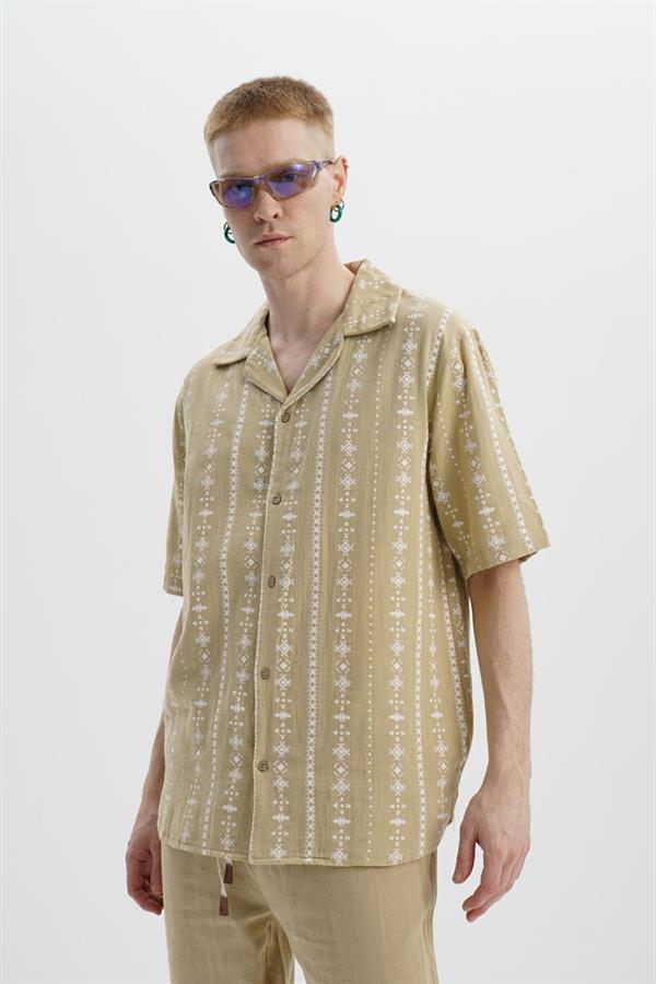 Desenli Müslin Oversize Erkek Gömlek