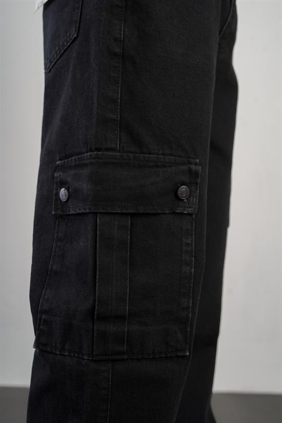 Erkek Baggy Kalıp Kargo Cepli Kot Pantolon