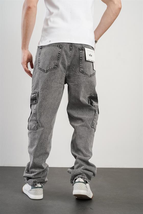 Erkek Baggy Kalıp Kargo Cepli Kot Pantolon