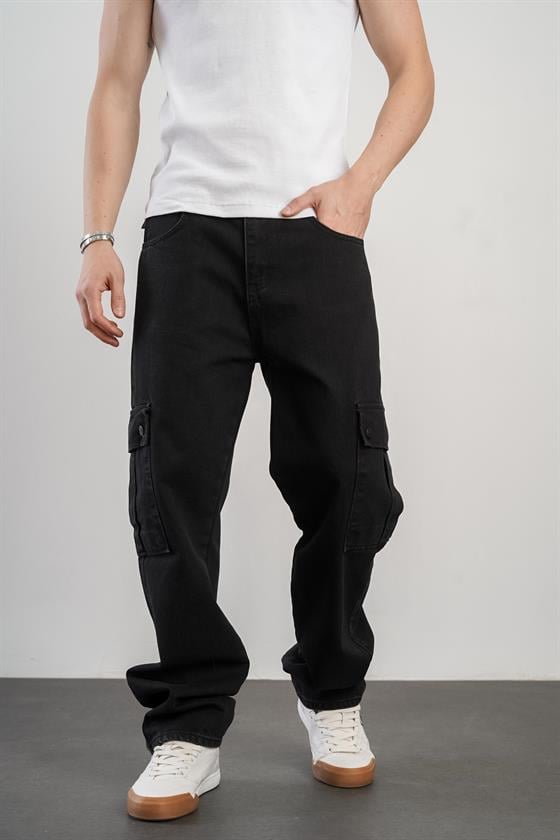 Erkek Baggy Kalıp Kargo Cepli Kot Pantolon