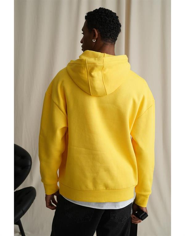 Erkek Kapuşonlu Enjeksiyon Baskılı İçi Şardonlu Sweatshirt