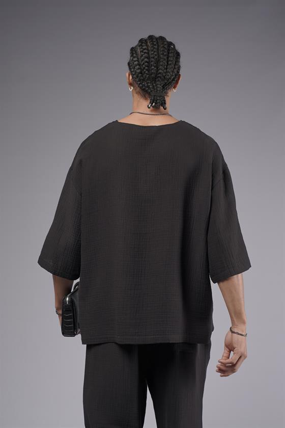 Geniş Yaka Oversize Kalıp Müslin Alt Üst Takım