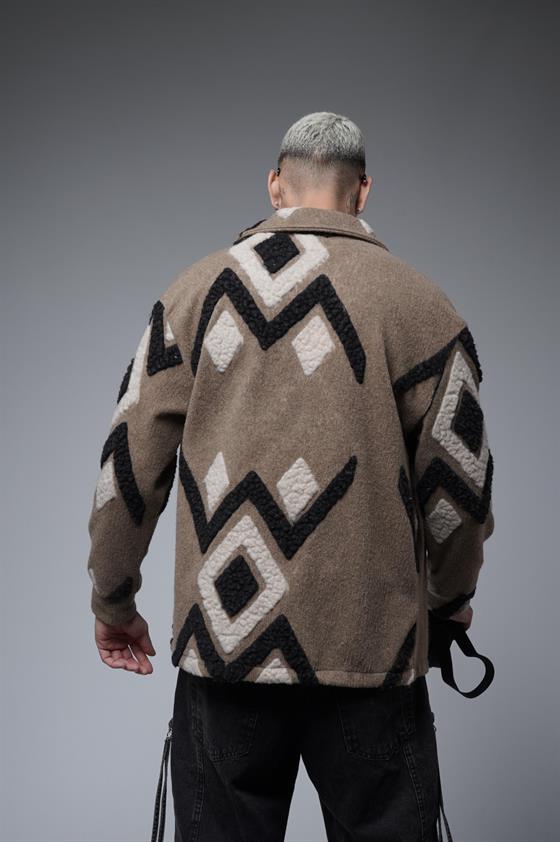 Gömlek Yaka Desenli Oversize Unisex Polar