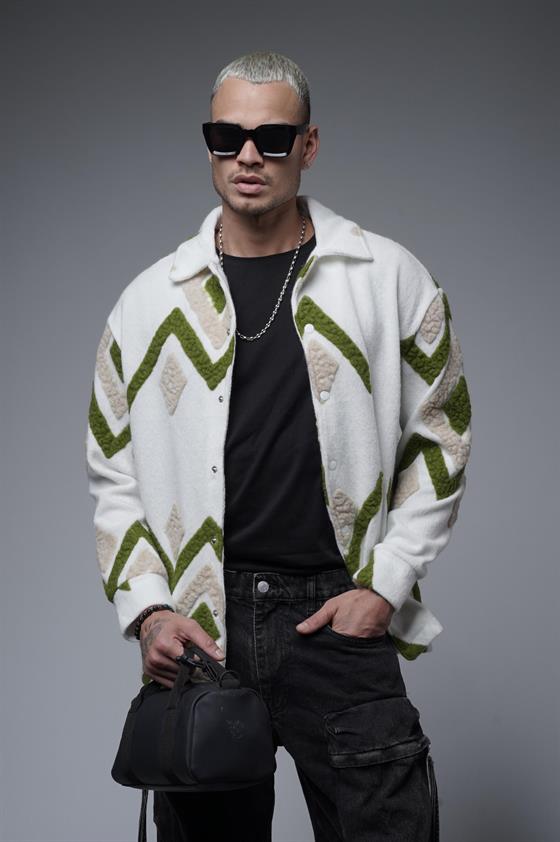Gömlek Yaka Desenli Oversize Unisex Polar