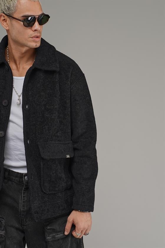 Gömlek Yaka Düğmeli Oversize Kalıp Erkek Polar