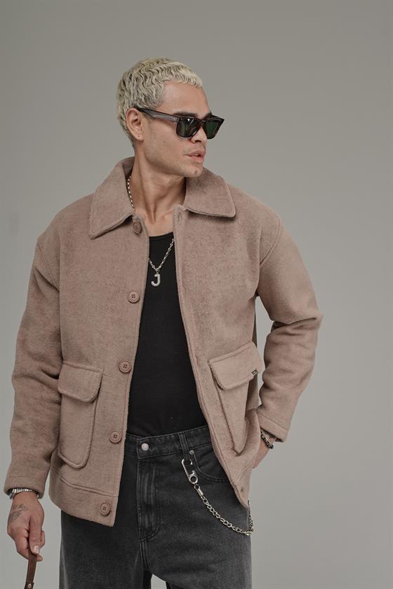 Gömlek Yaka Düğmeli Oversize Kalıp Erkek Polar