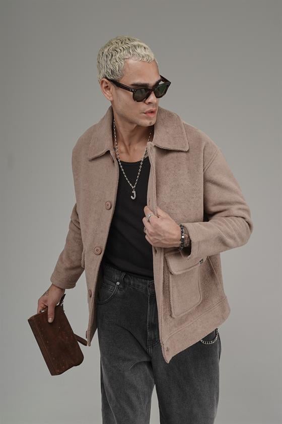 Gömlek Yaka Düğmeli Oversize Kalıp Erkek Polar