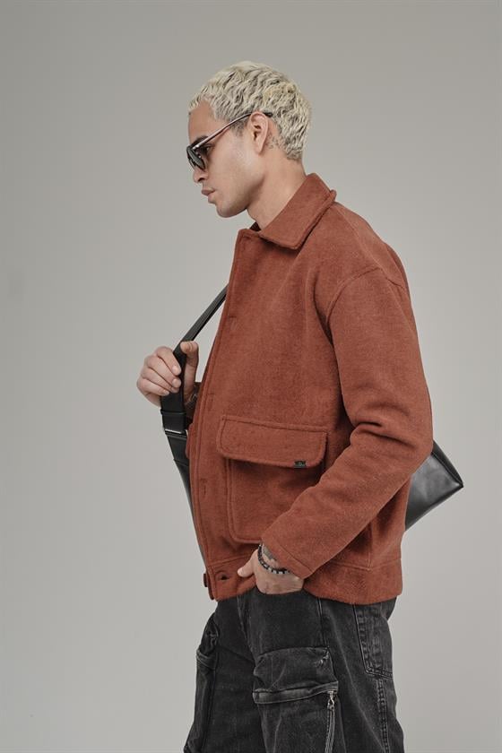 Gömlek Yaka Düğmeli Oversize Kalıp Erkek Polar