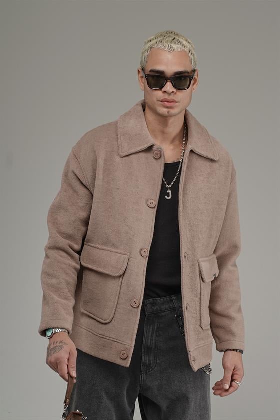 Gömlek Yaka Düğmeli Oversize Kalıp Erkek Polar