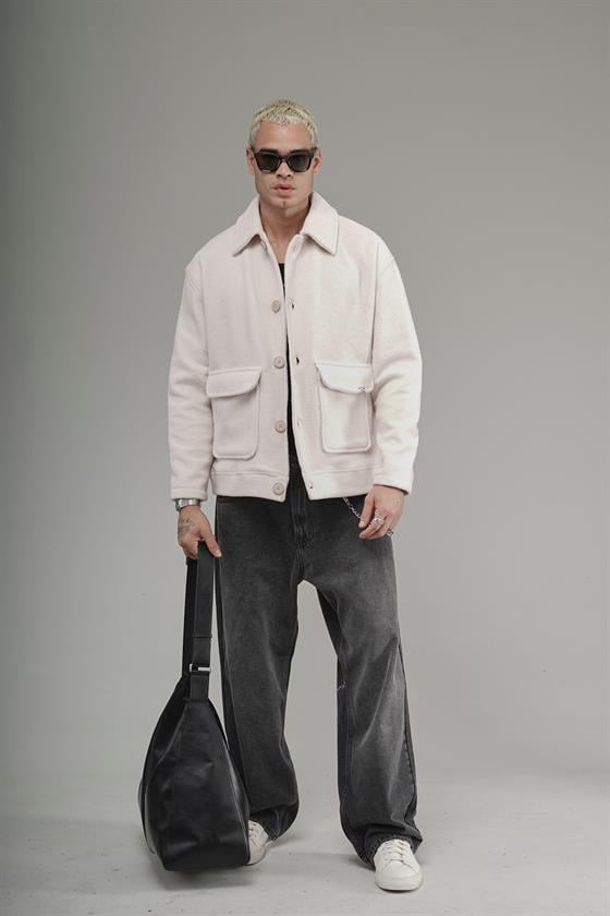 Gömlek Yaka Düğmeli Oversize Kalıp Erkek Polar