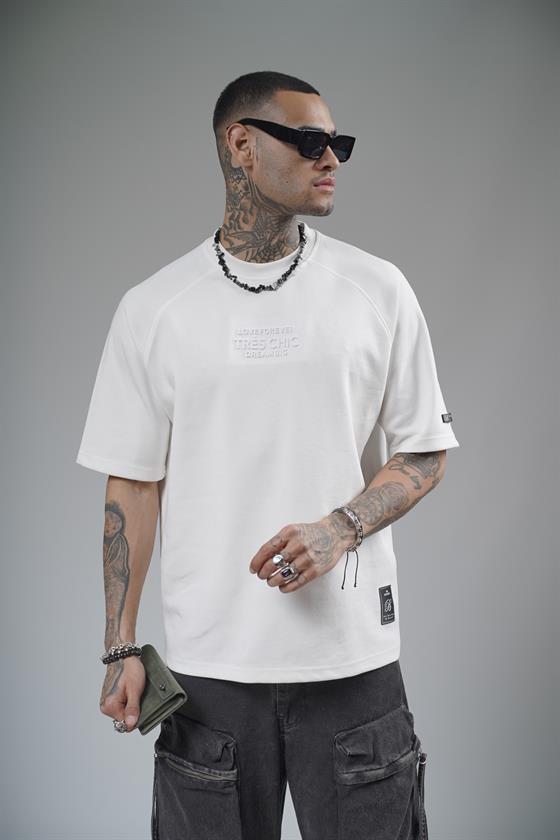 Kabartma Baskılı Reglan Kol Unisex Oversize Kalıp Tişört