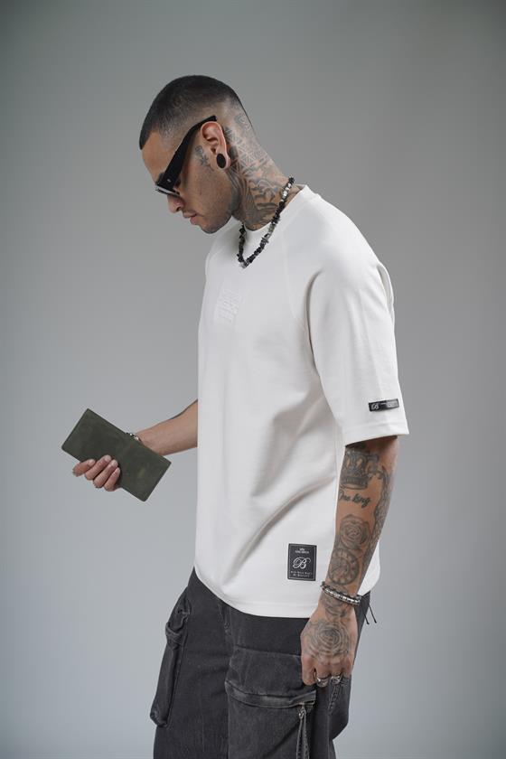Kabartma Baskılı Reglan Kol Unisex Oversize Kalıp Tişört