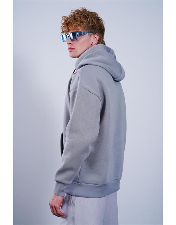 Kanguru Cepli Önü Baskılı Ribanalı Erkek Oversize Kalıp Kapuşonlu Sweatshirt
