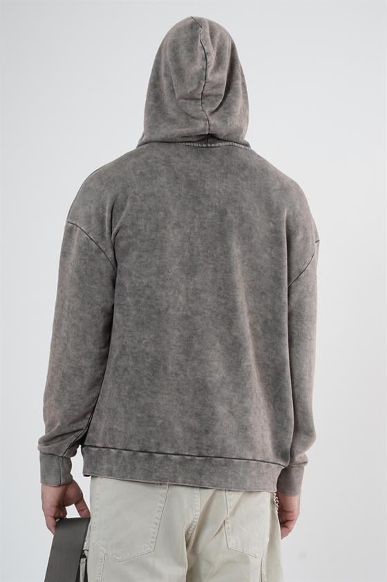 Kapüşonlu Çıt Çıt Detaylı Yıkamalı Oversiza Kalıp Sweatshirt