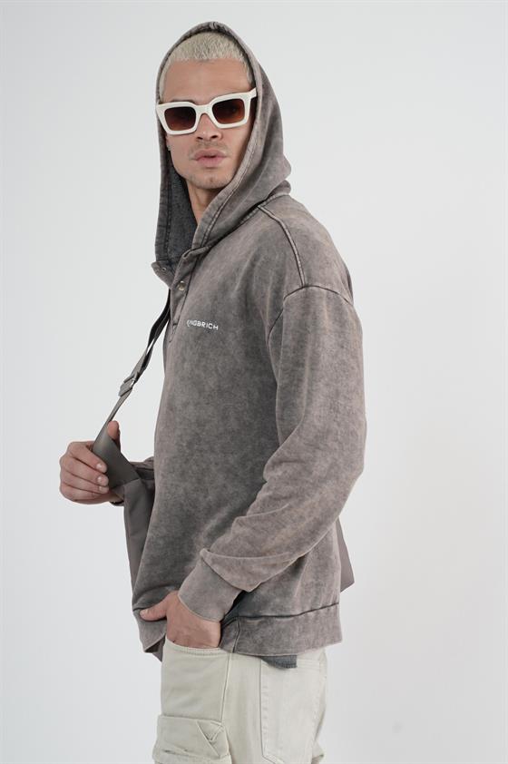 Kapüşonlu Çıt Çıt Detaylı Yıkamalı Oversiza Kalıp Sweatshirt