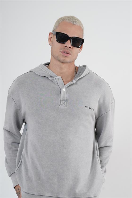 Kapüşonlu Çıt Çıt Detaylı Yıkamalı Oversiza Kalıp Sweatshirt