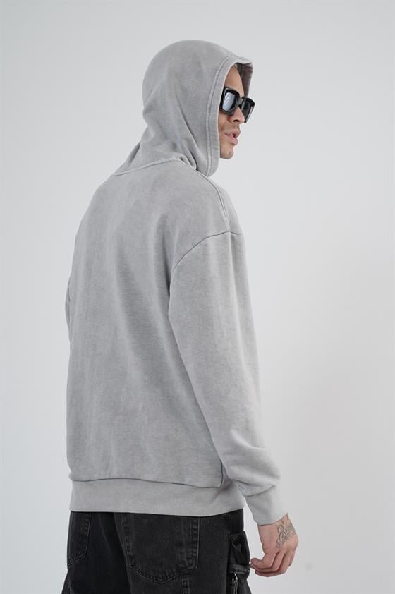 Kapüşonlu Çıt Çıt Detaylı Yıkamalı Oversiza Kalıp Sweatshirt
